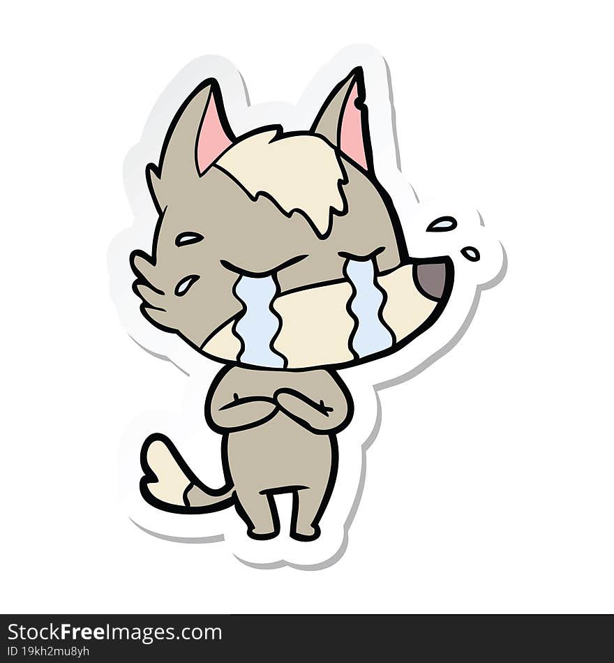 Sticker Of A Cartoon Crying Wolf