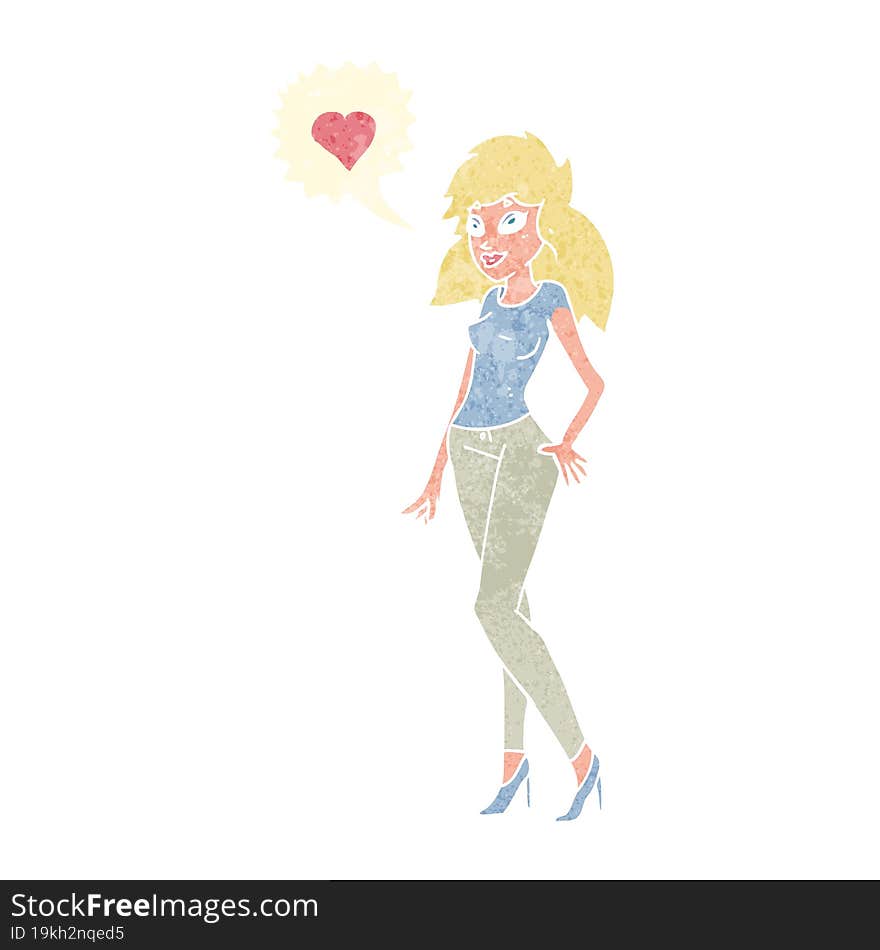 cartoon woman with love heart