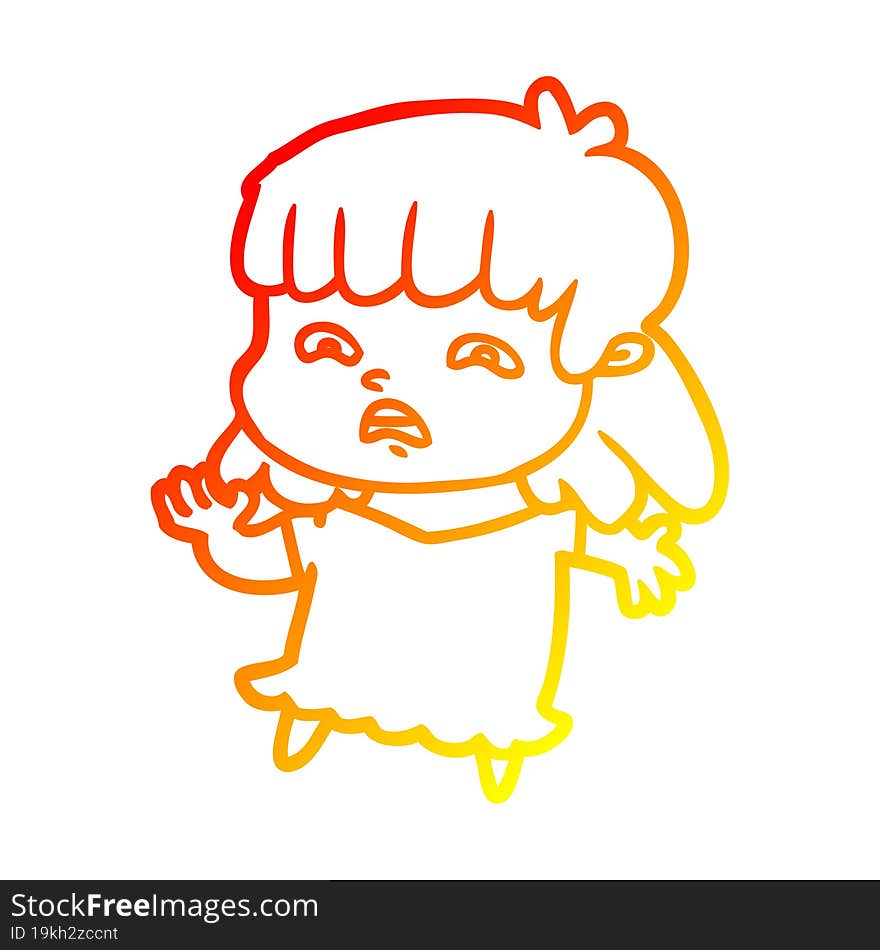 warm gradient line drawing cartoon worried woman