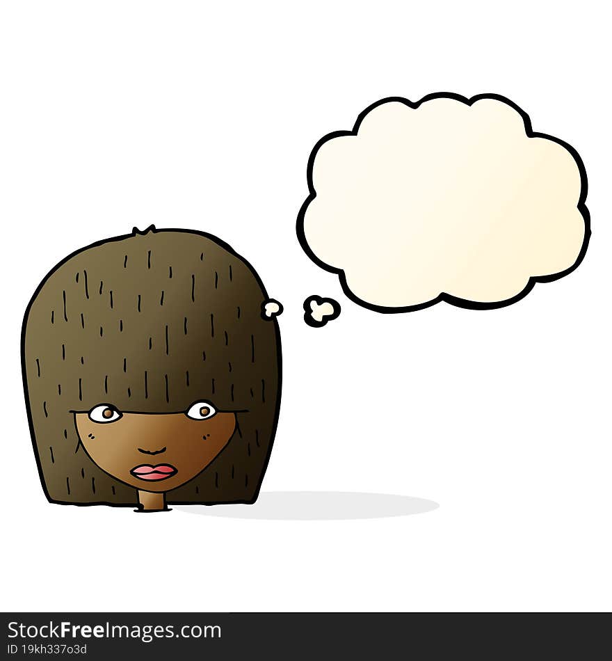 cartoon staring woman with thought bubble