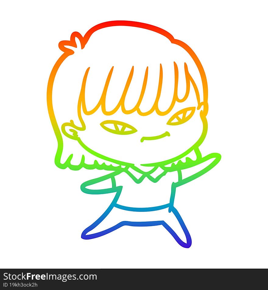 rainbow gradient line drawing of a cartoon woman