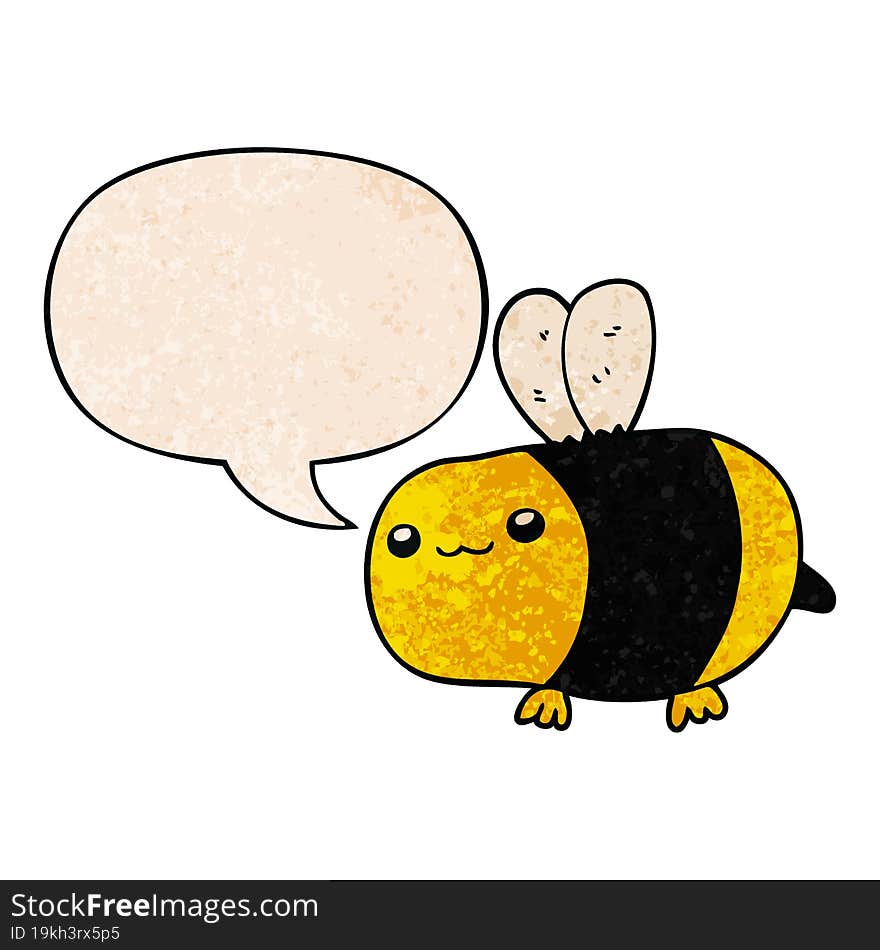 cartoon bee and speech bubble in retro texture style