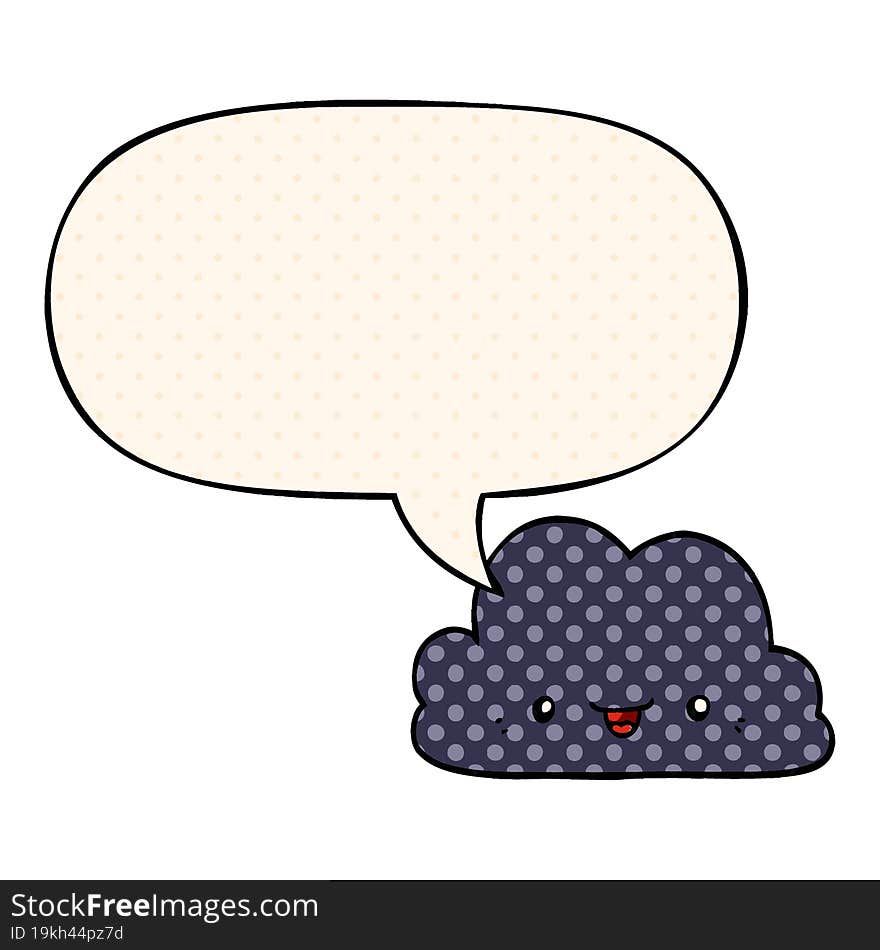 cute cartoon cloud and speech bubble in comic book style