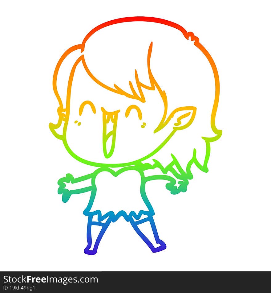 rainbow gradient line drawing cute cartoon happy vampire girl