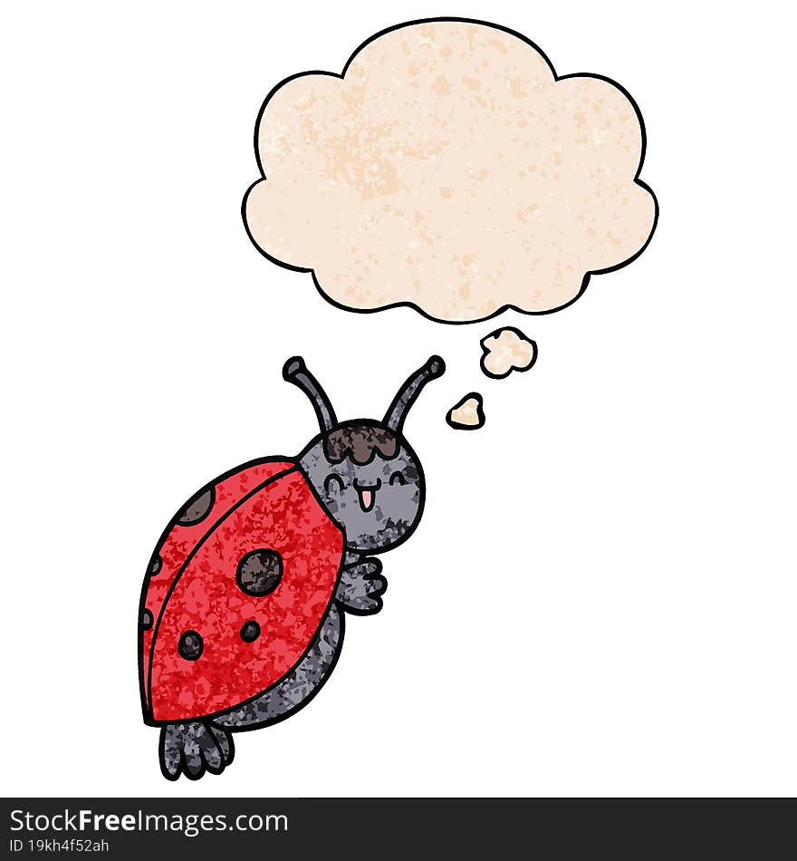 cute cartoon ladybug and thought bubble in grunge texture pattern style