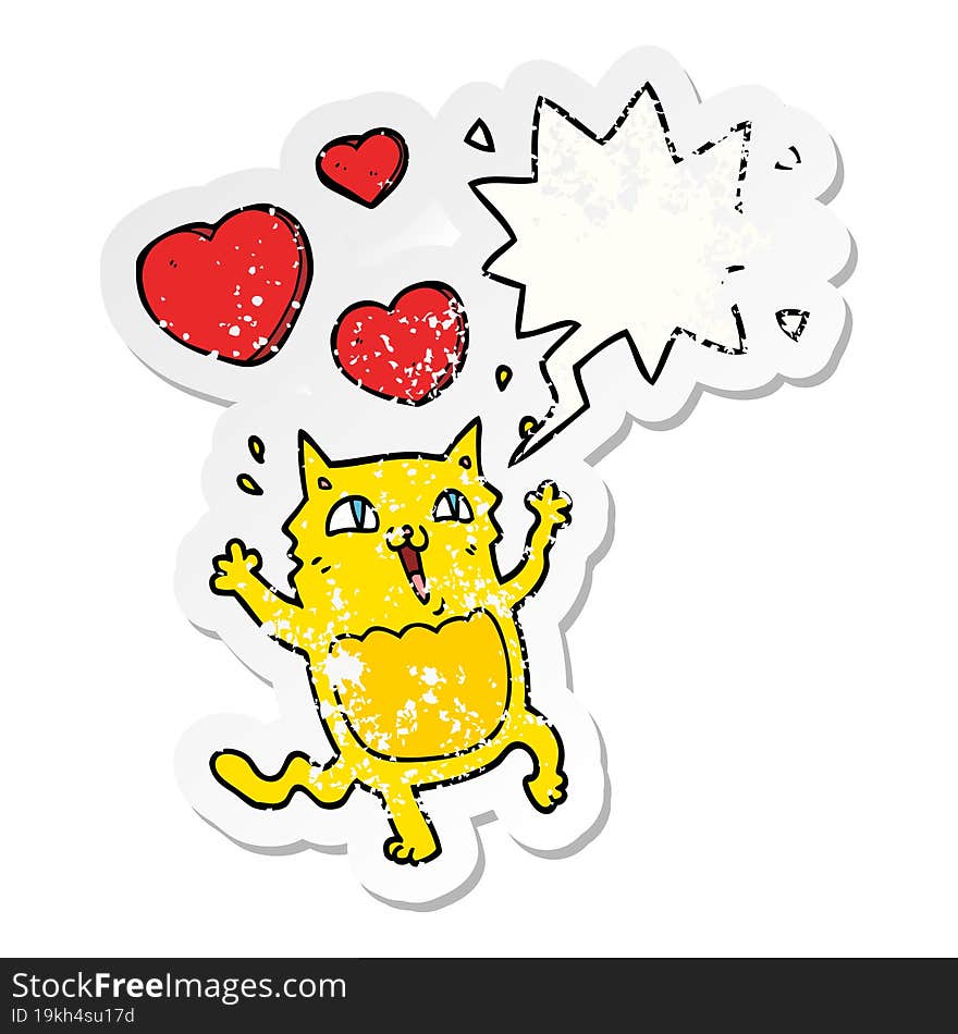 cartoon cat crazy in love and speech bubble distressed sticker