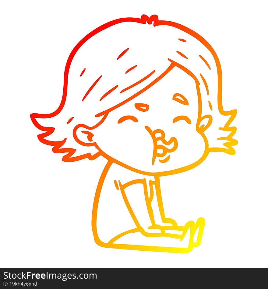 warm gradient line drawing cartoon girl pulling face