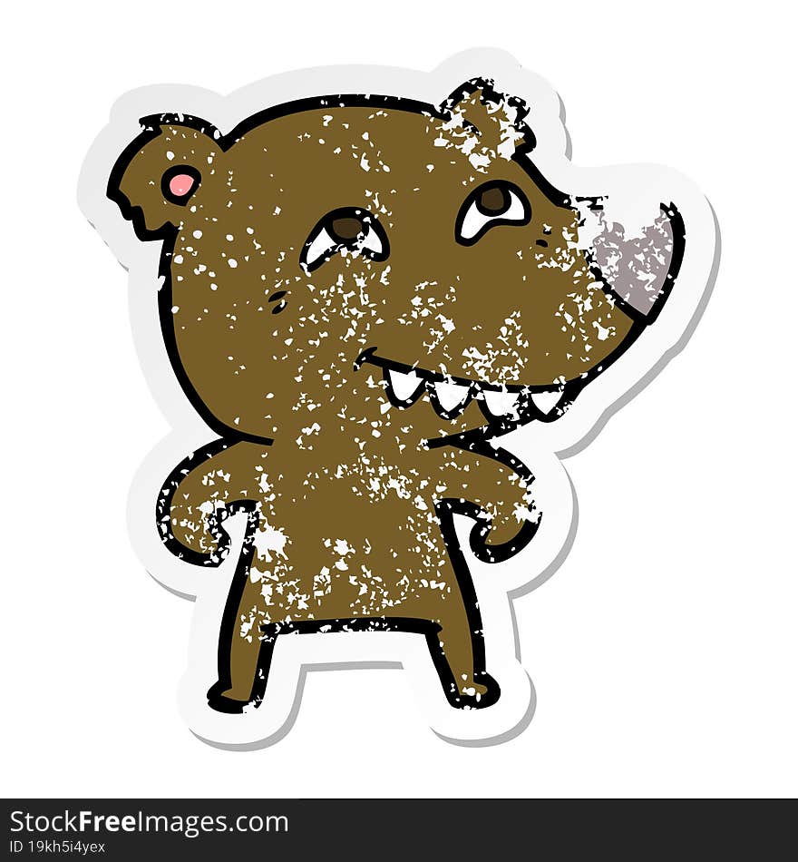 Distressed Sticker Of A Cartoon Bear Showing Teeth