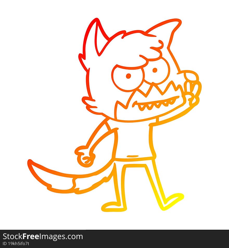 warm gradient line drawing cartoon grinning fox