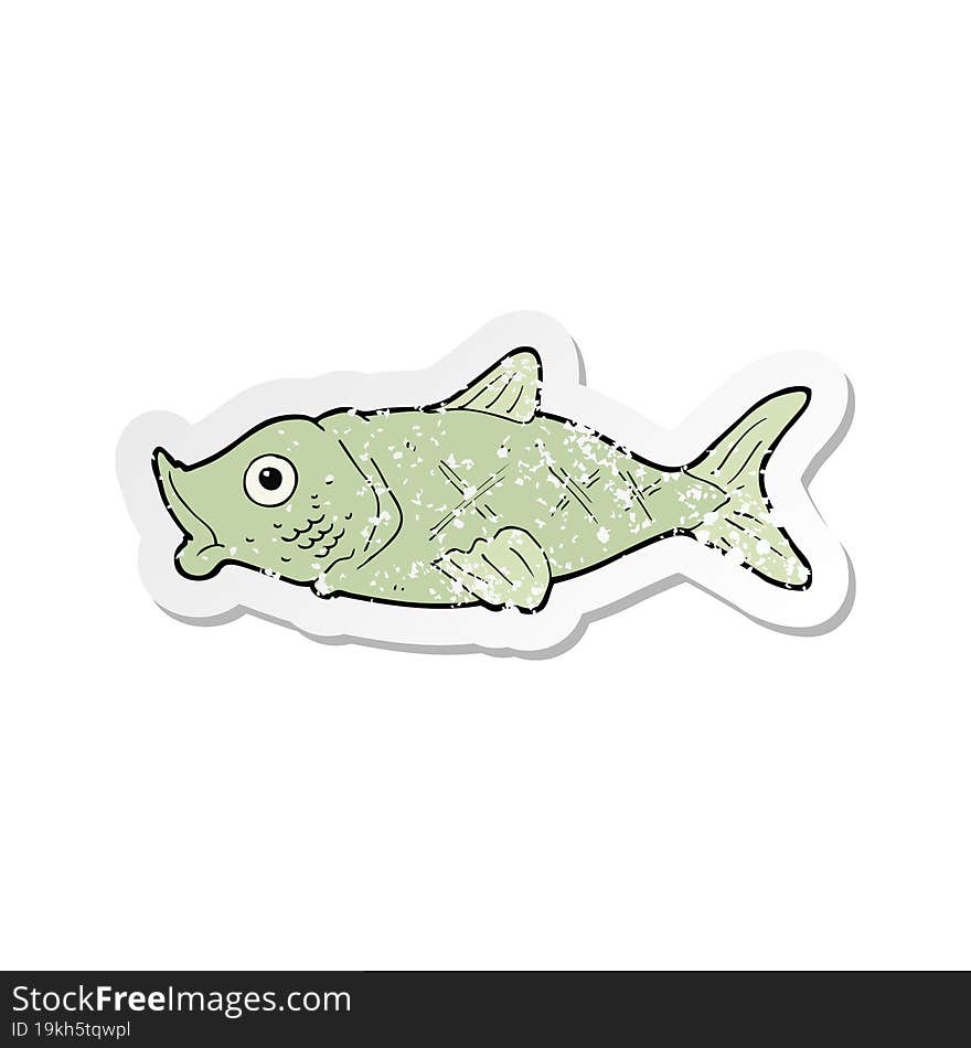 Retro Distressed Sticker Of A Cartoon Fish