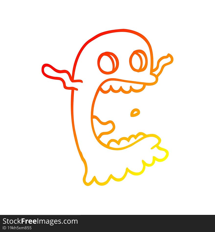 warm gradient line drawing of a cartoon spooky ghost