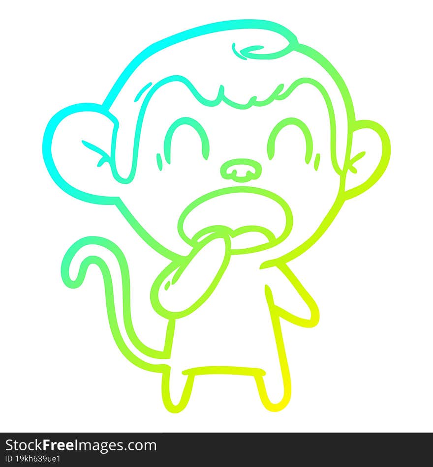 cold gradient line drawing yawning cartoon monkey