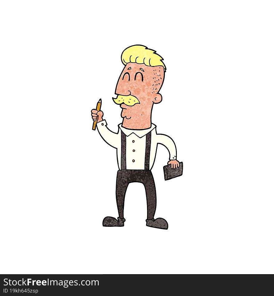 retro cartoon man with notebook