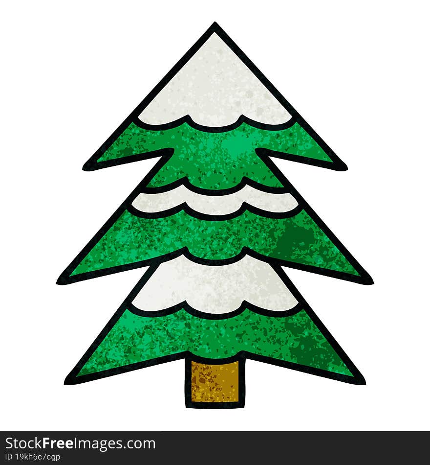 retro grunge texture cartoon snow covered tree