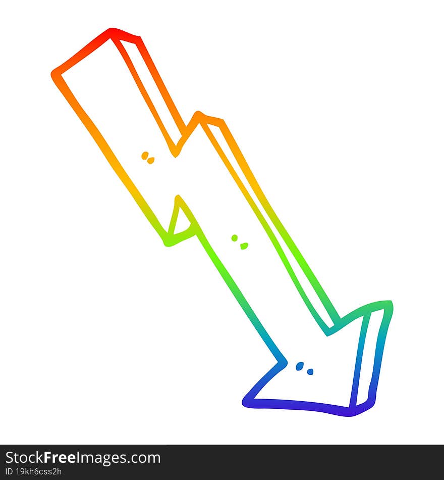 rainbow gradient line drawing of a cartoon business loss arrow