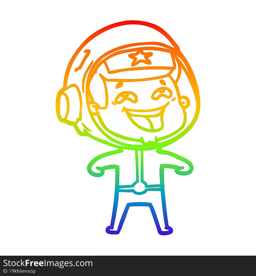 rainbow gradient line drawing of a cartoon laughing astronaut