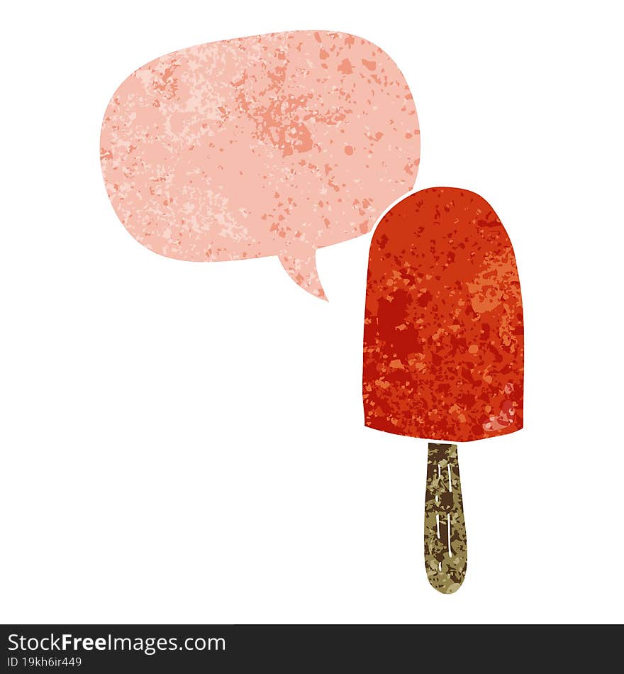 cartoon lollipop and speech bubble in retro textured style