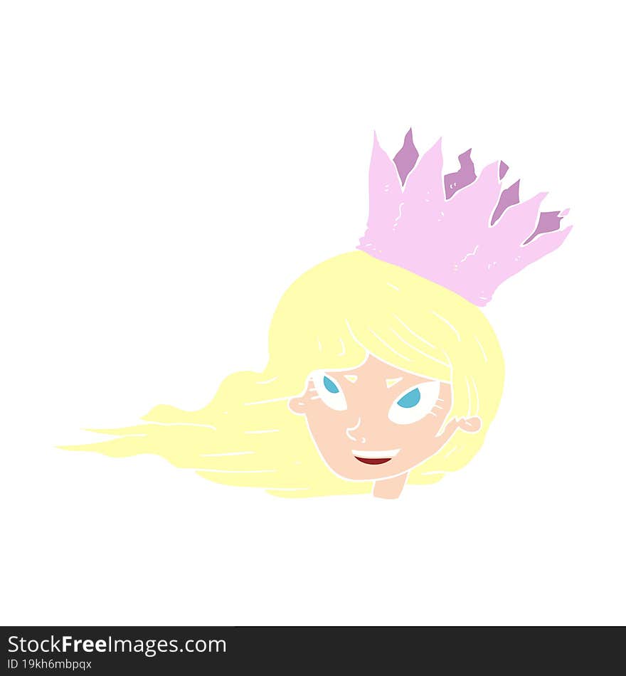 flat color illustration of a cartoon woman with blowing hair