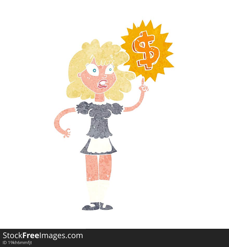 cartoon waitress with money symbol