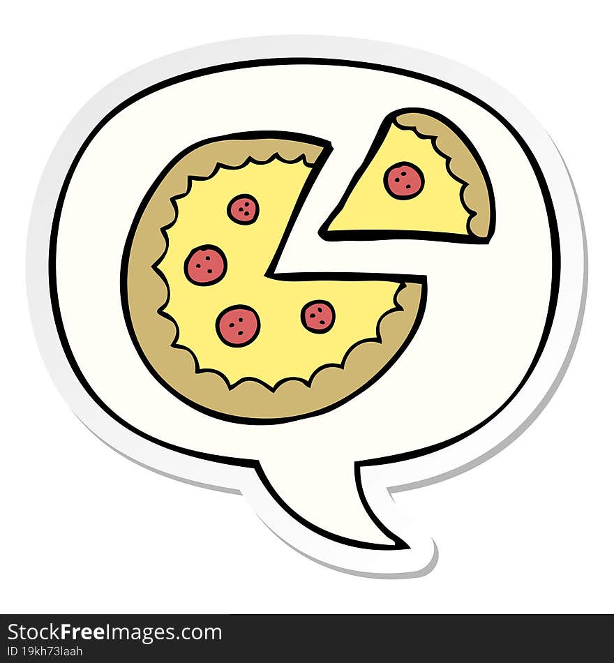 cartoon pizza with speech bubble sticker. cartoon pizza with speech bubble sticker