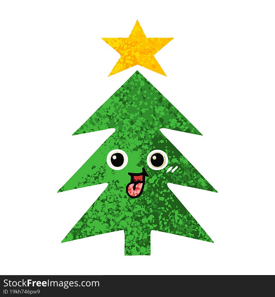 retro illustration style cartoon christmas tree