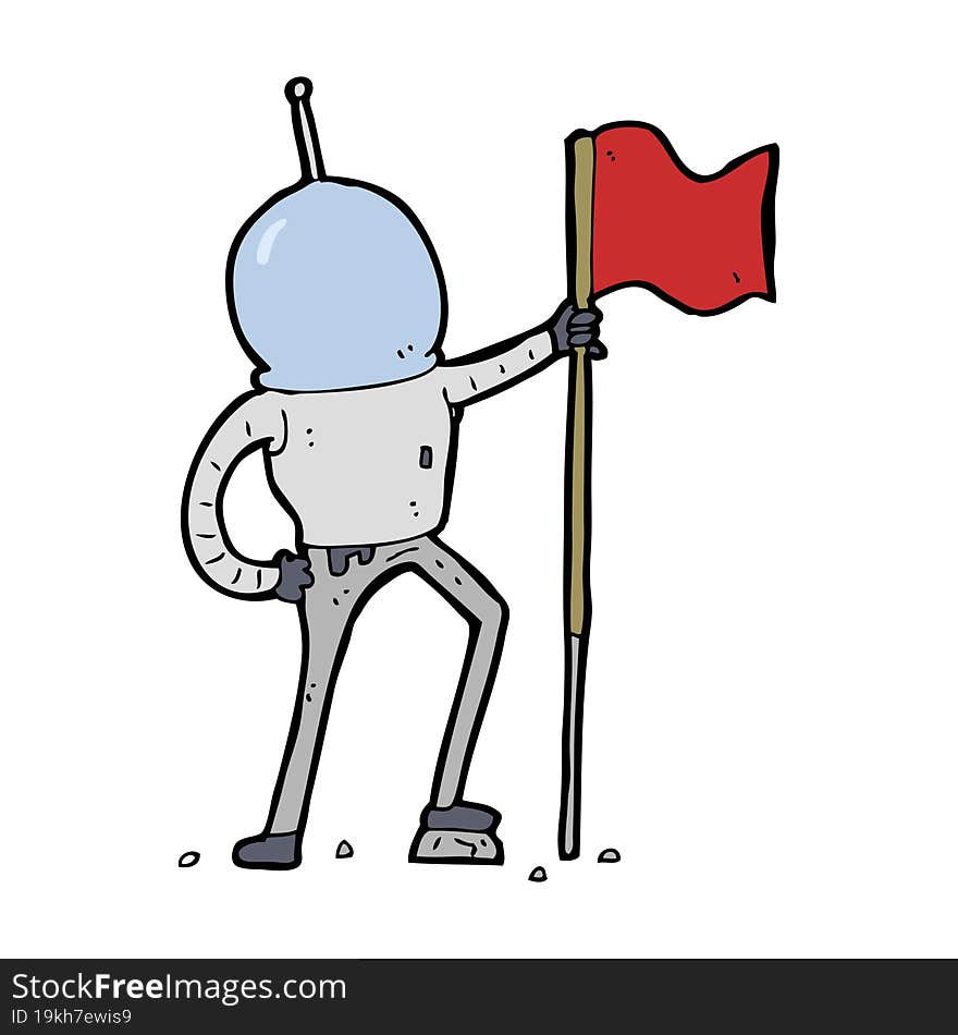 Cartoon Astronaut Planting Flag