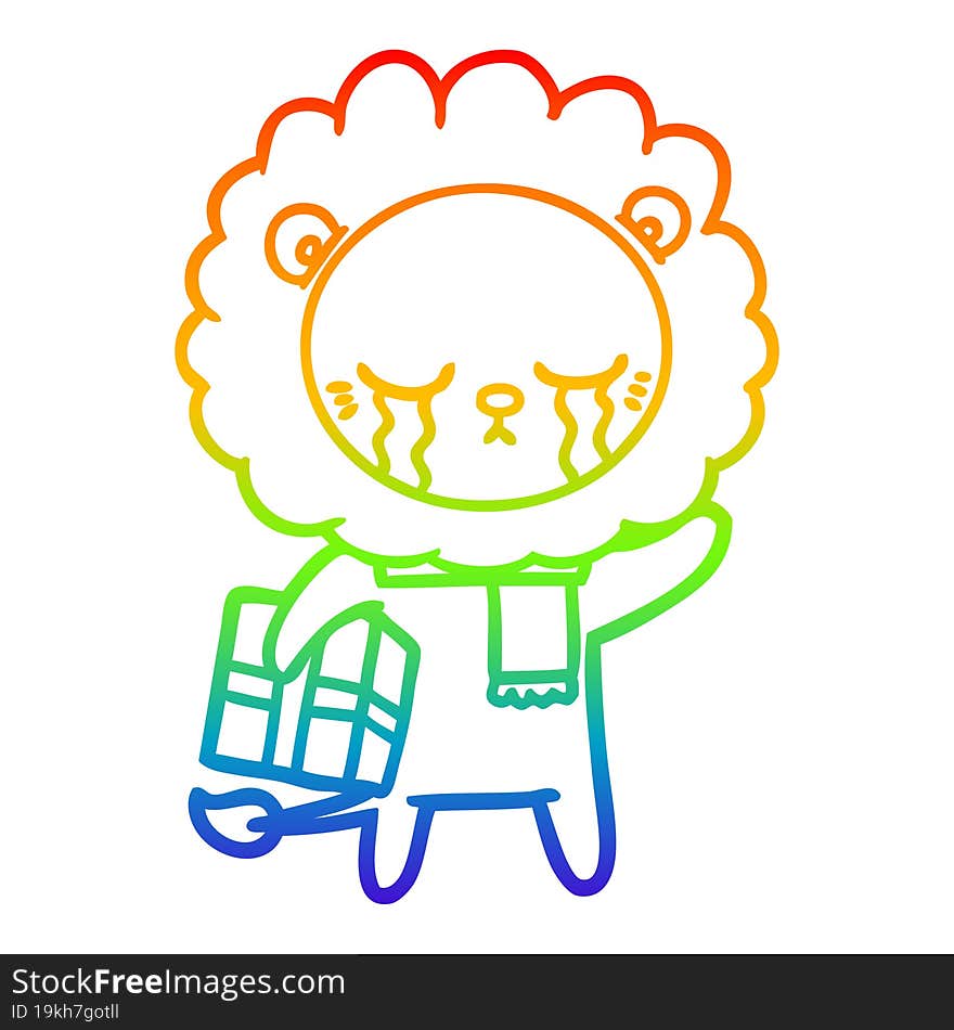 rainbow gradient line drawing crying cartoon lion