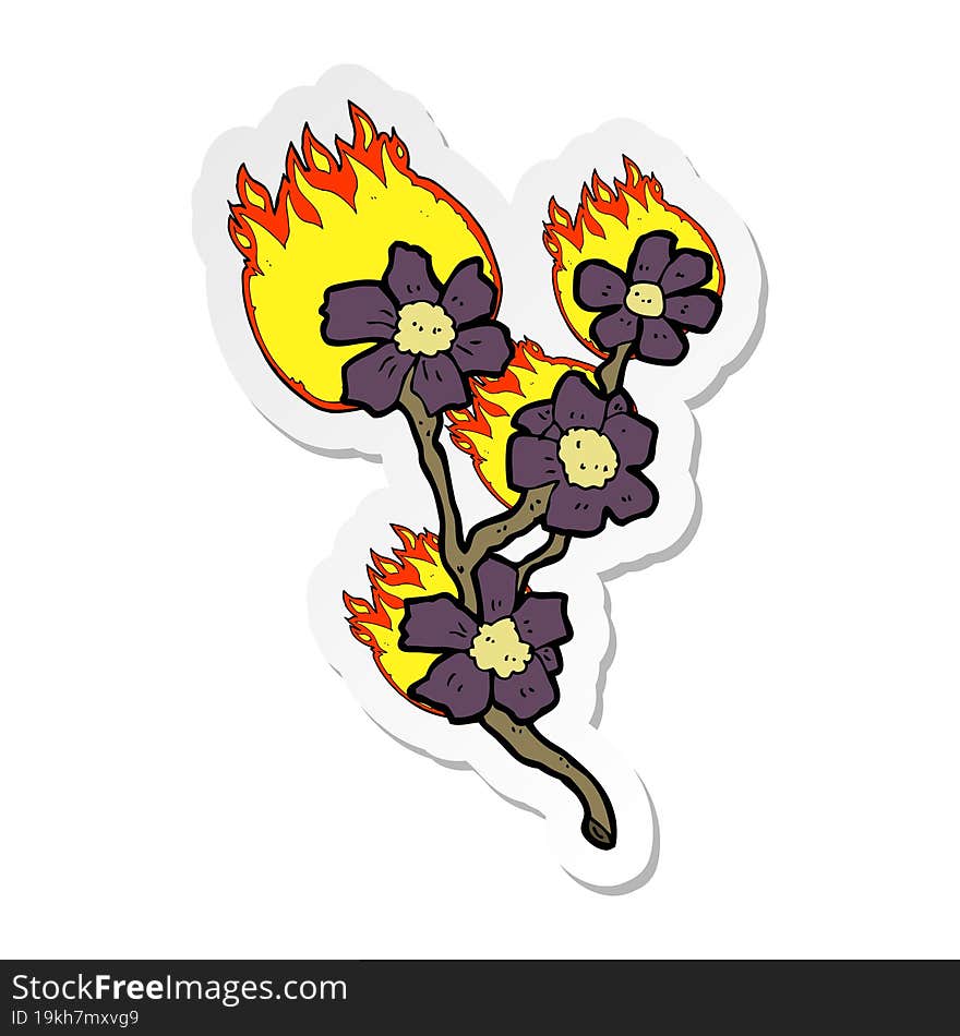 sticker of a cartoon burning flowers