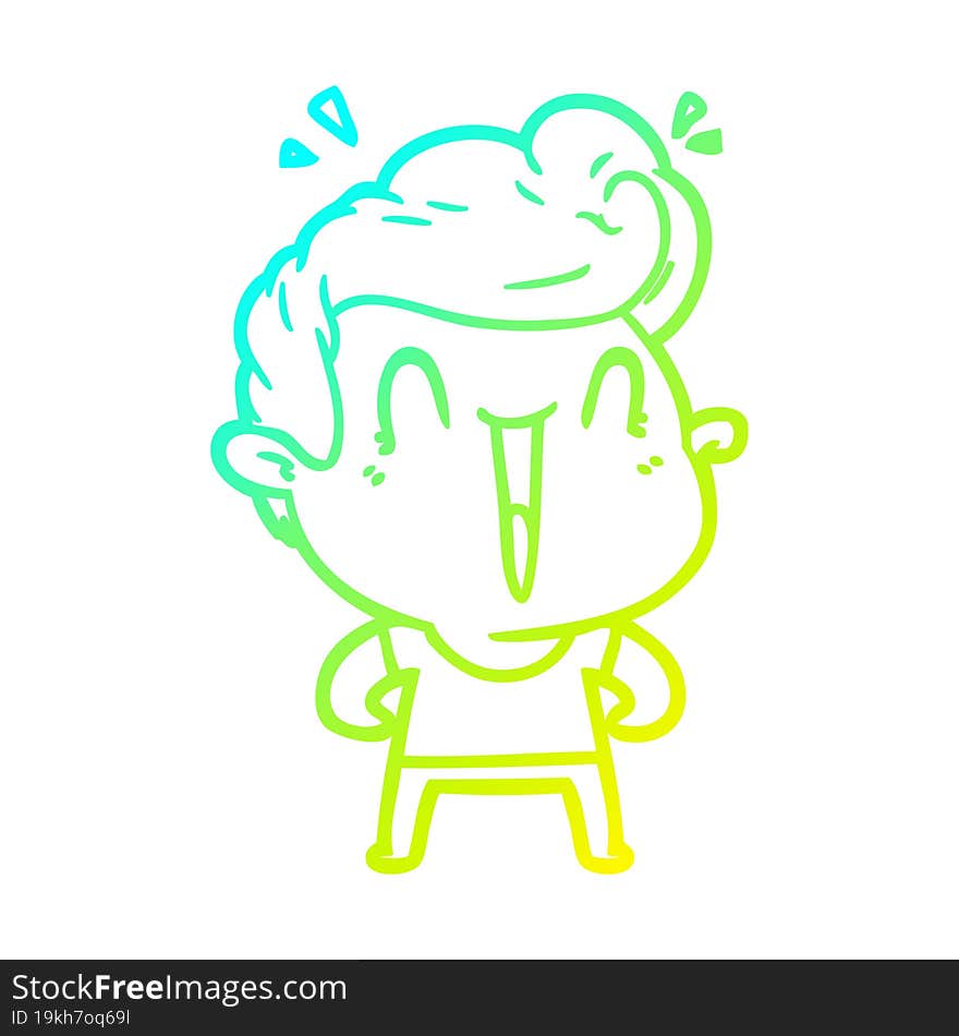 cold gradient line drawing of a cartoon happy man