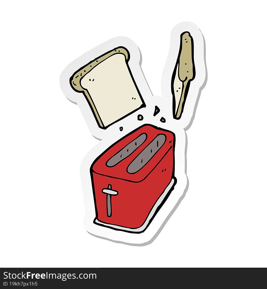 sticker of a cartoon toaster spitting out bread