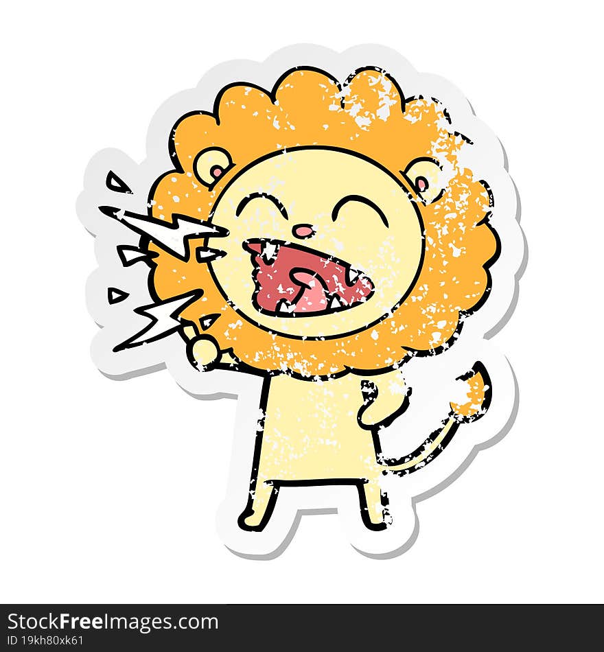 Distressed Sticker Of A Cartoon Roaring Lion