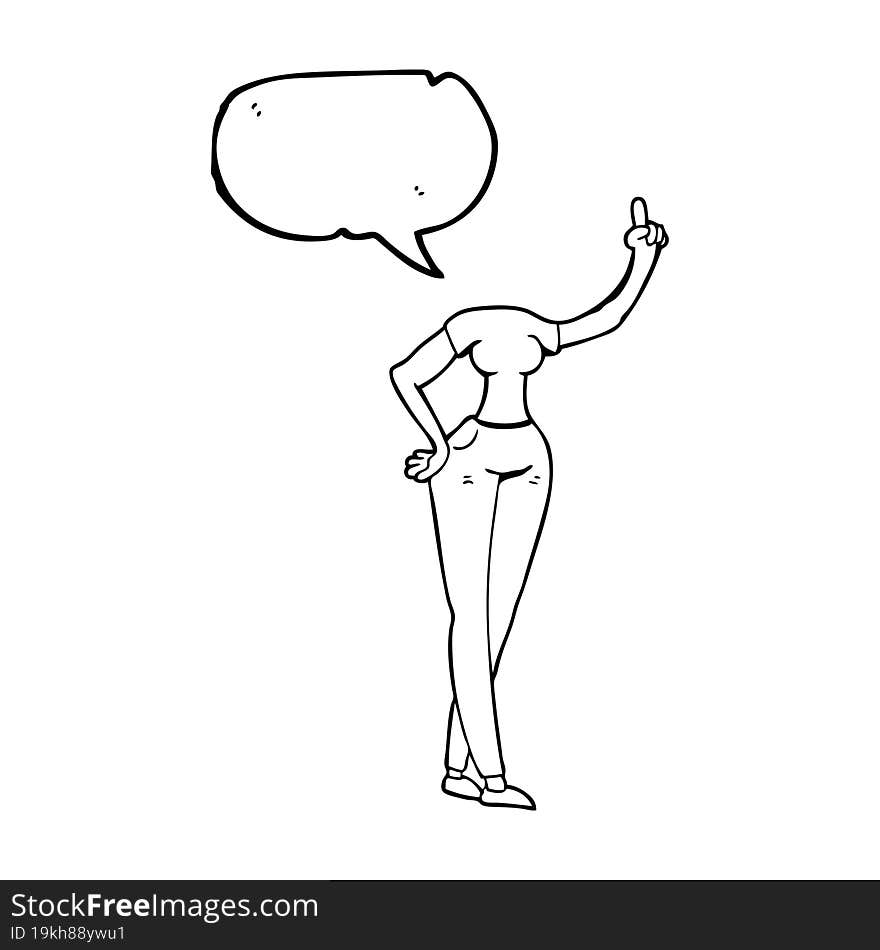 speech bubble cartoon female body with raised hand