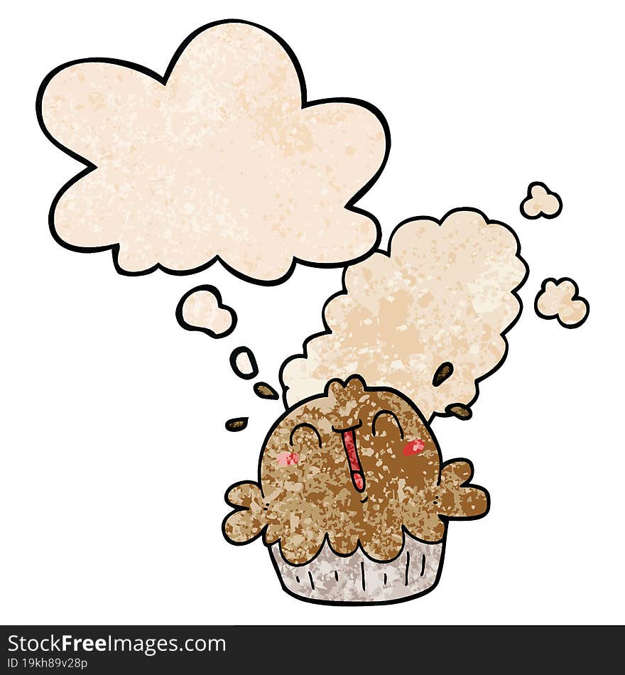 cute cartoon pie and thought bubble in grunge texture pattern style