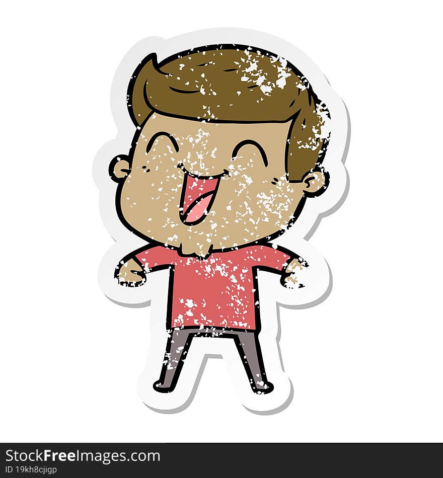 distressed sticker of a cartoon man laughing