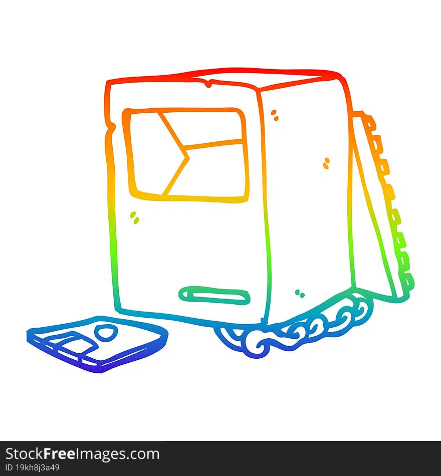 Rainbow Gradient Line Drawing Cartoon Broken Old Computer