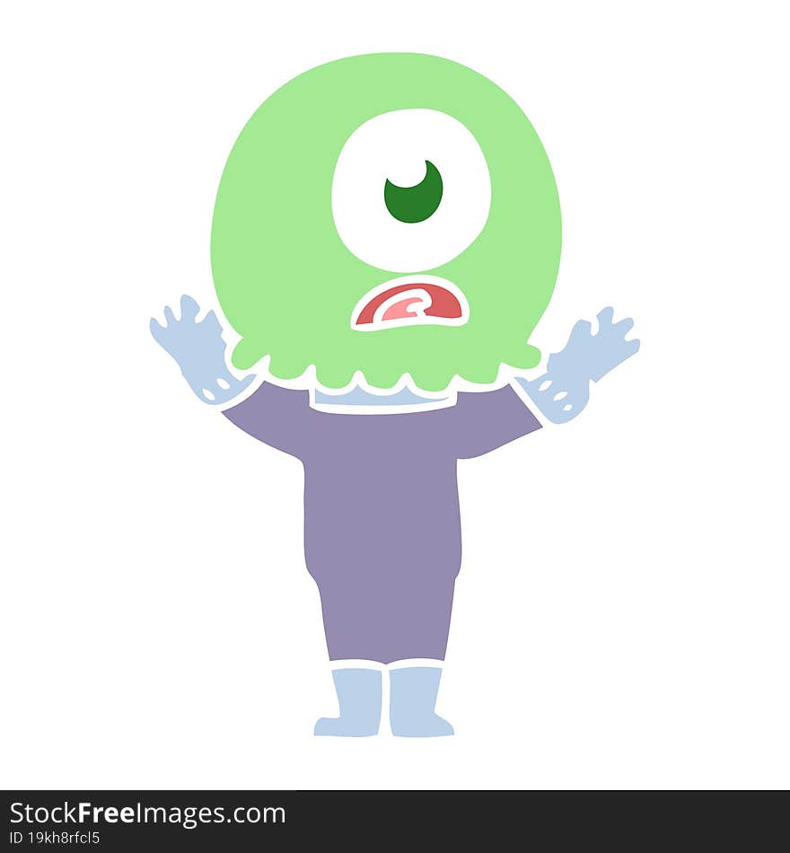 flat color style cartoon cyclops alien spaceman