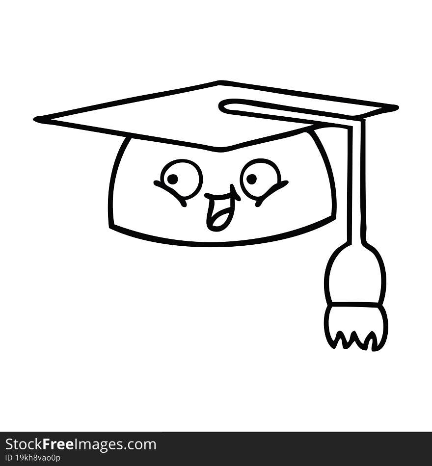 line drawing cartoon graduation hat