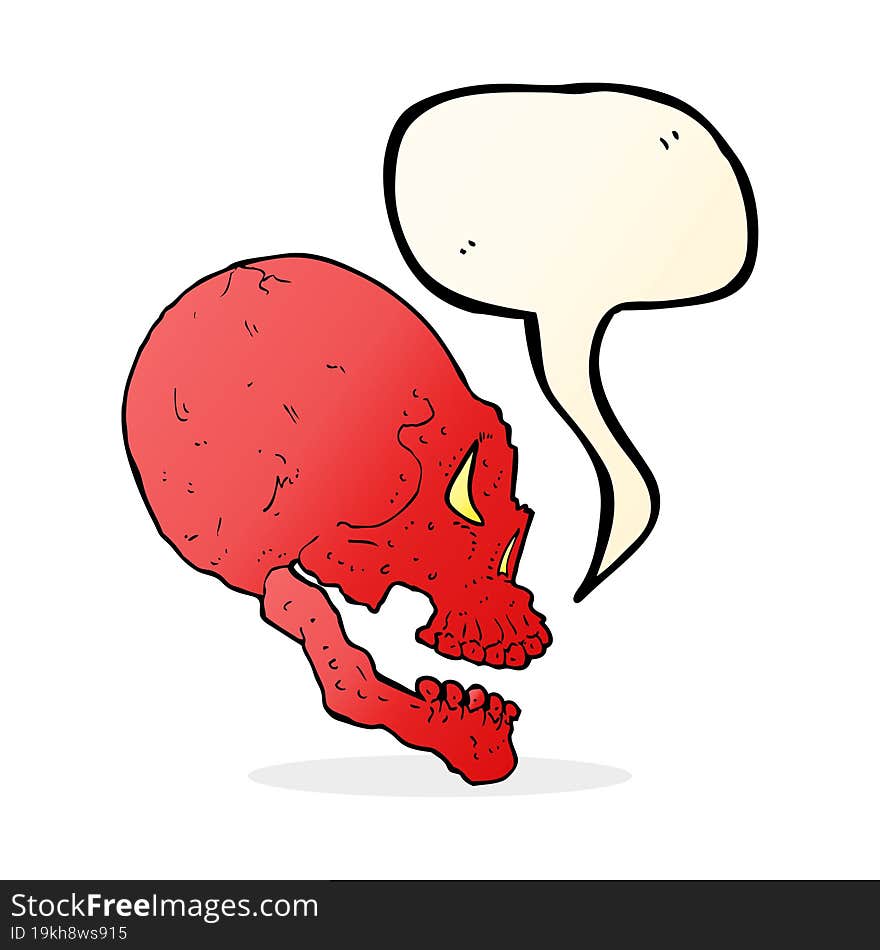 red skull illustration with speech bubble