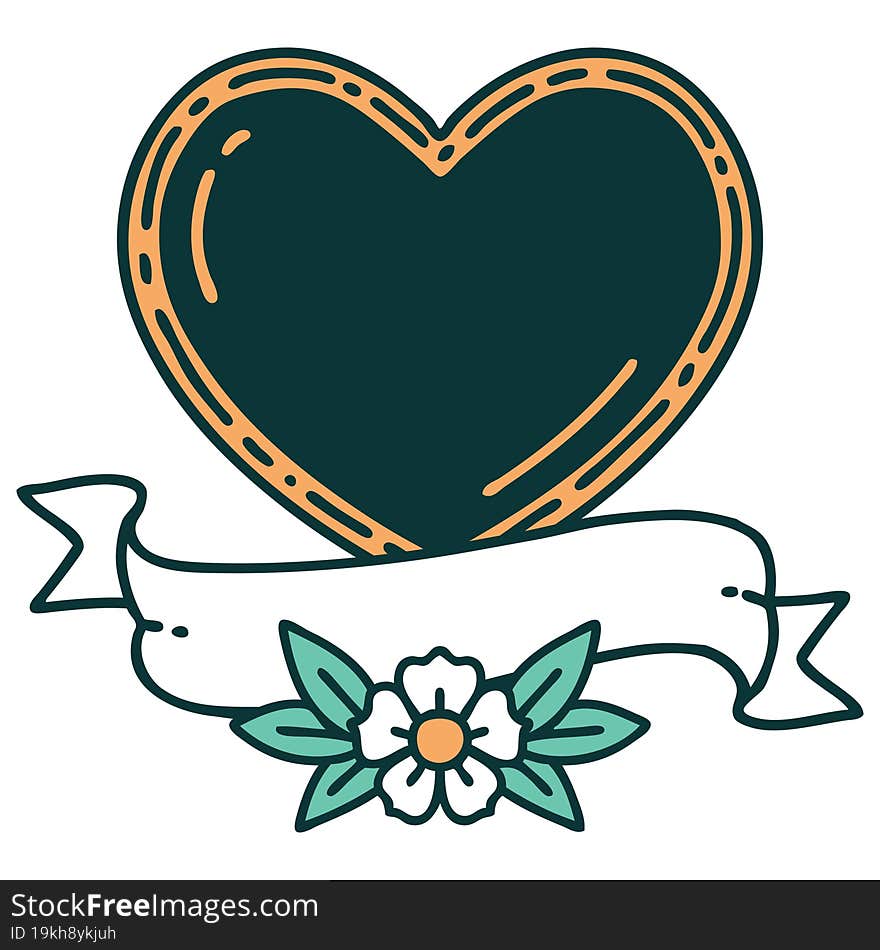 iconic tattoo style image of a heart and banner. iconic tattoo style image of a heart and banner