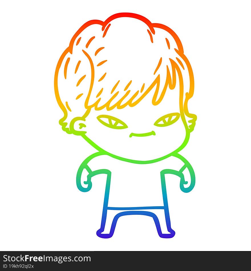 rainbow gradient line drawing of a cartoon happy woman