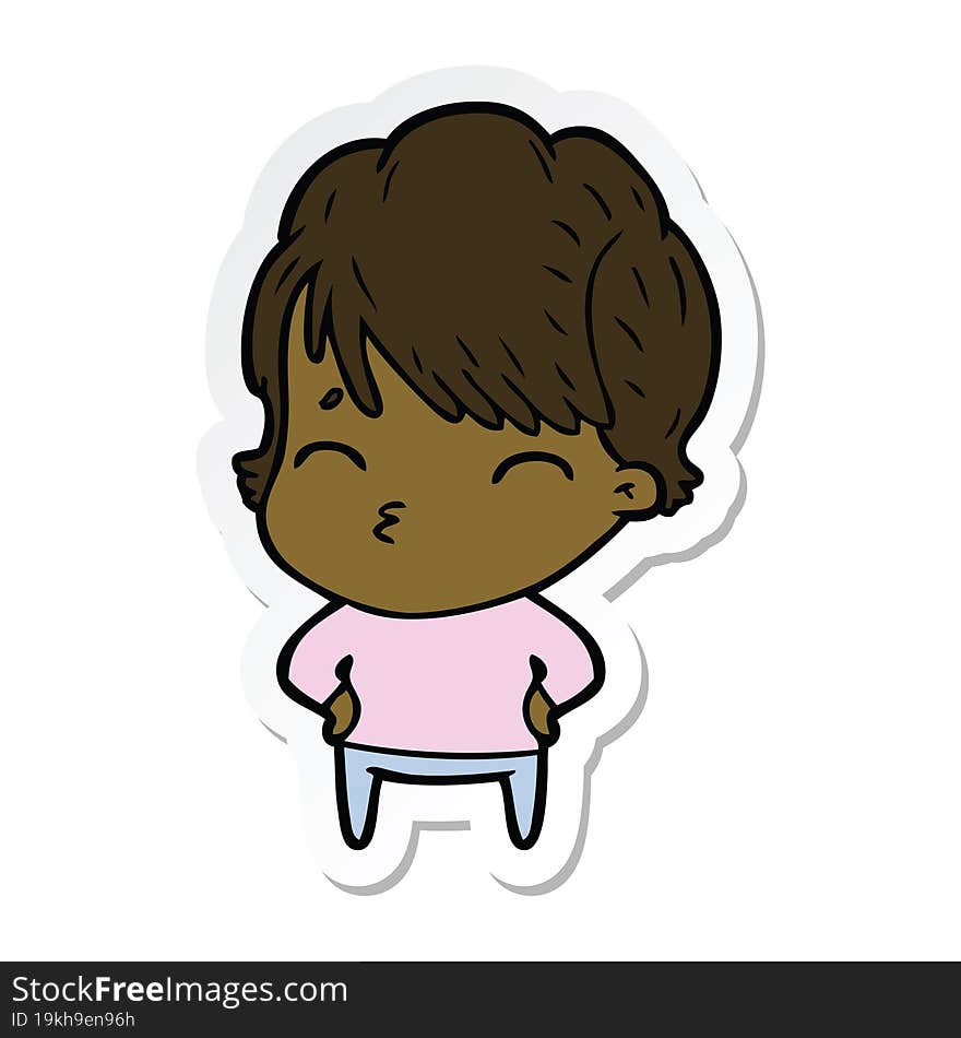 sticker of a cartoon woman thinking