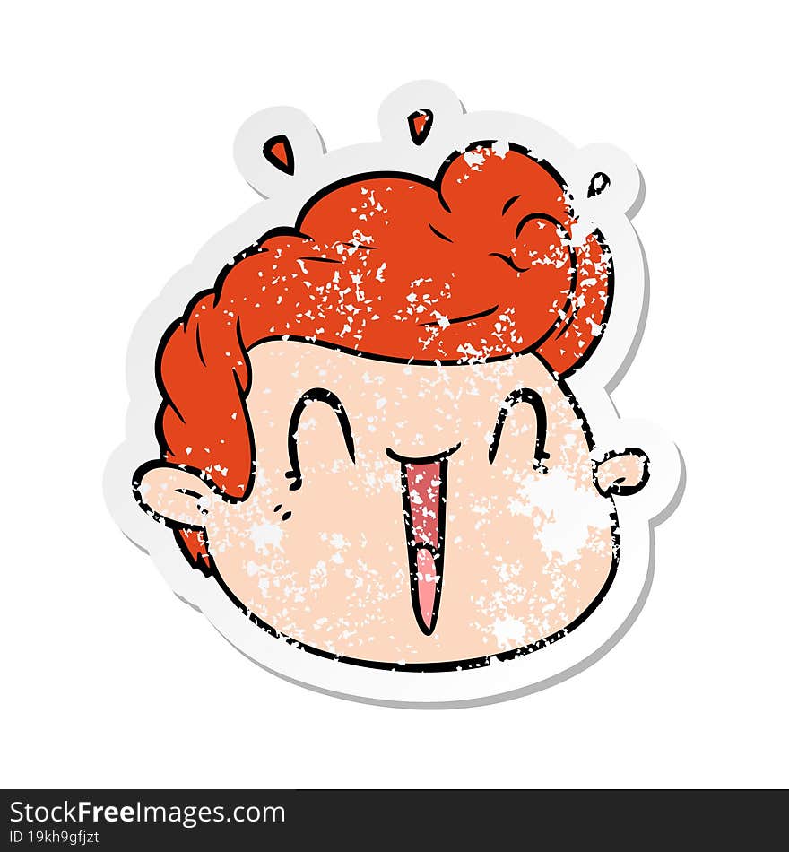 distressed sticker of a cartoon male face surprised