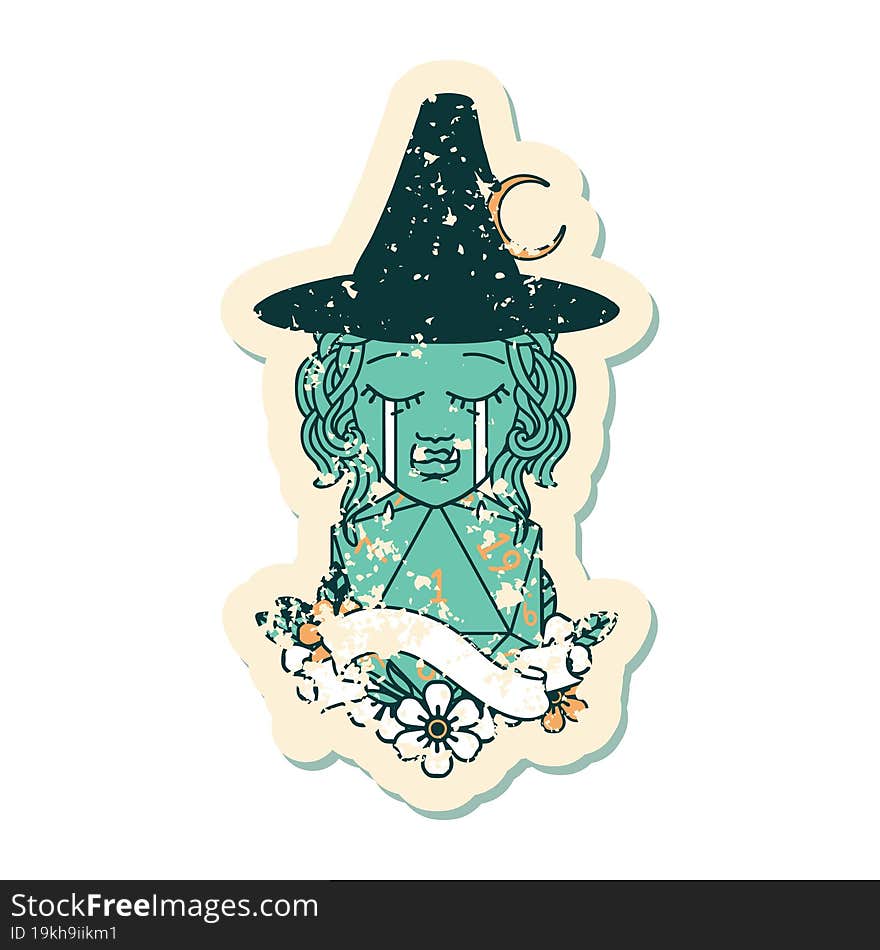 Crying Orc Witch With Natural One D20 Roll Illustration