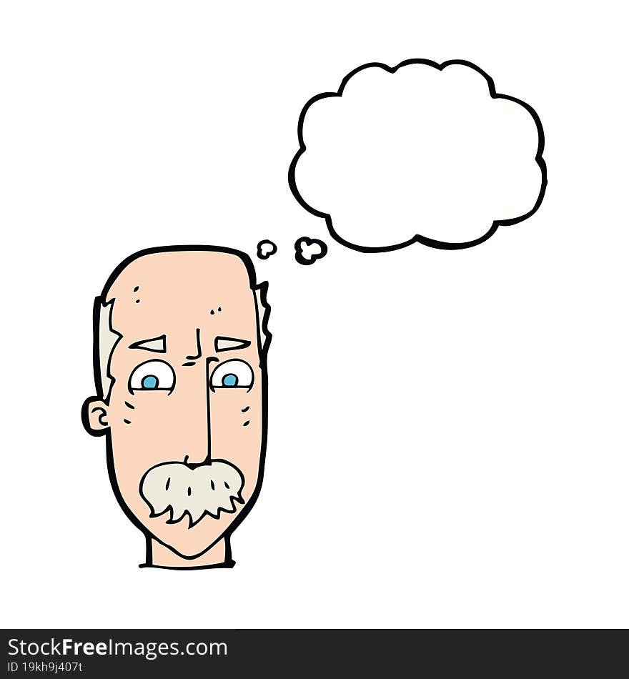 cartoon annnoyed old man with thought bubble