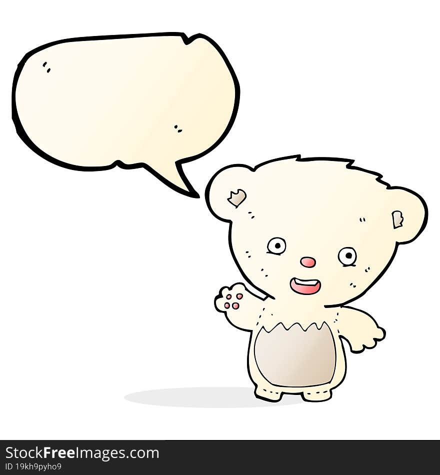 cartoon polar bear cub waving with speech bubble