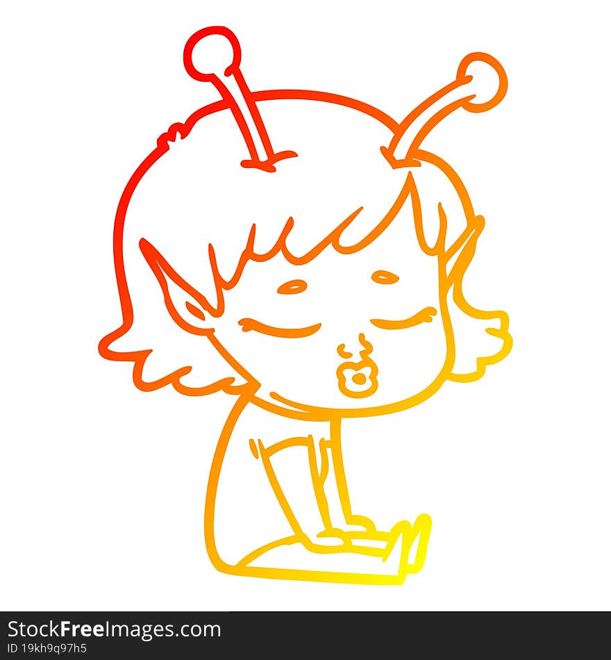 warm gradient line drawing cute alien girl cartoon