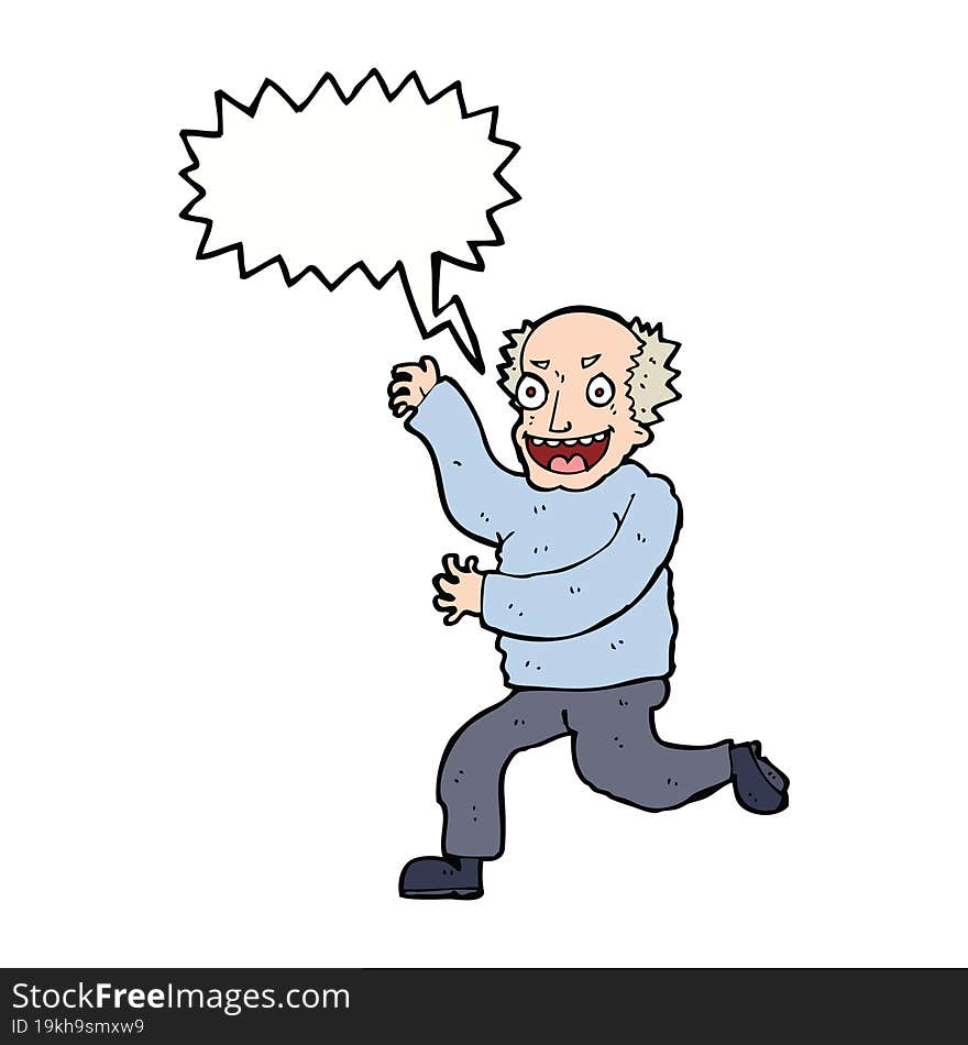 cartoon evil old man with speech bubble