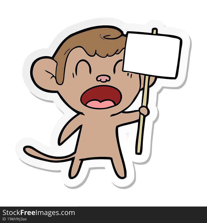 sticker of a shouting cartoon monkey