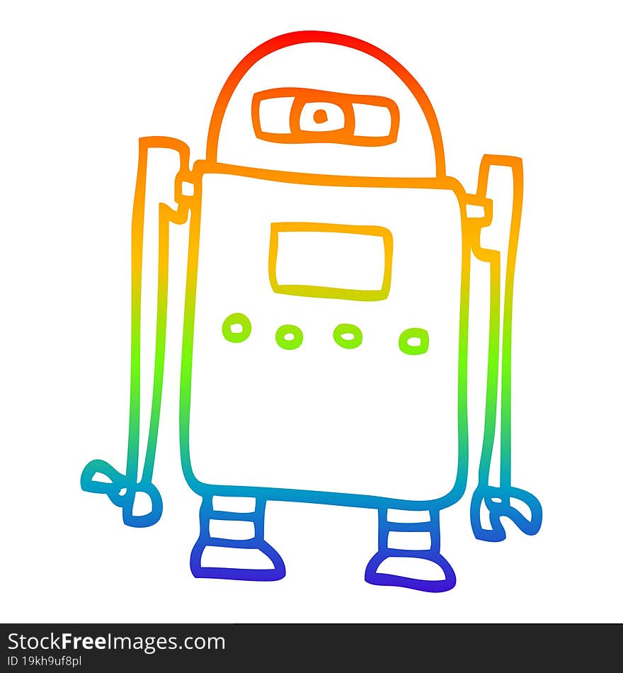 Rainbow Gradient Line Drawing Cartoon Robot