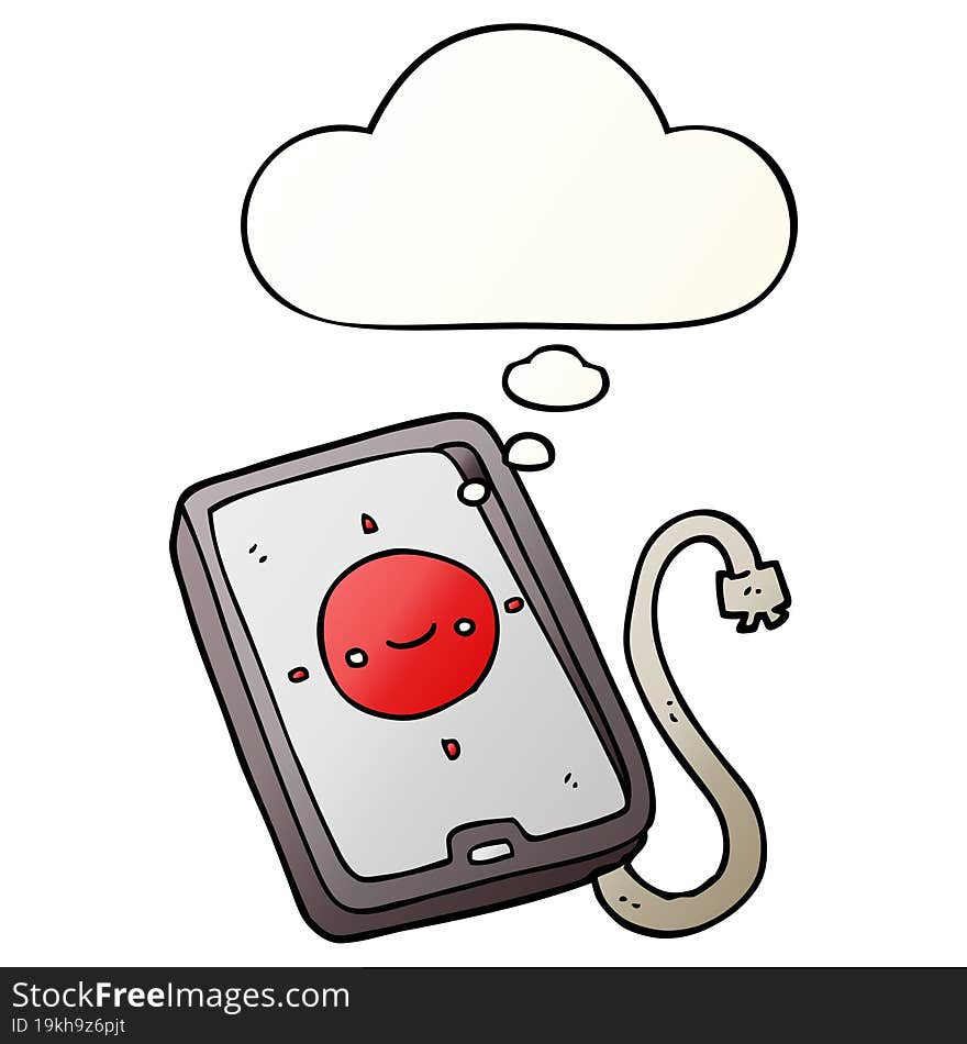 Cartoon Mobile Phone Device And Thought Bubble In Smooth Gradient Style